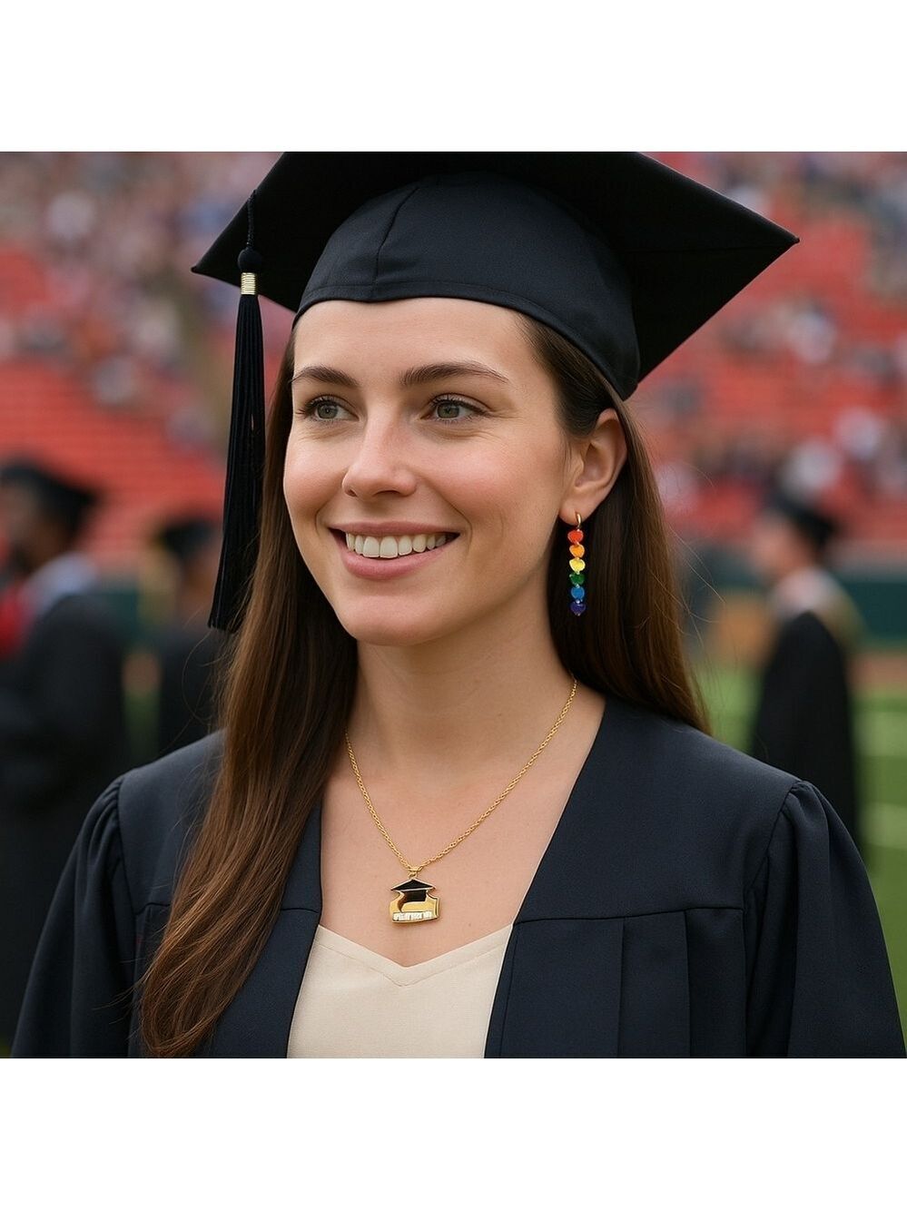 Graduation Cap Necklace Black Yellow Diploma 2025